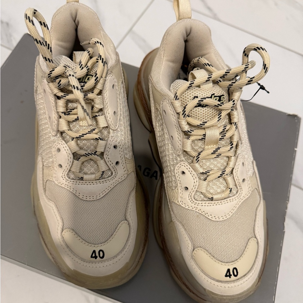 Balenciaga Cream Triple S Sneakers - Picture 4 of 8